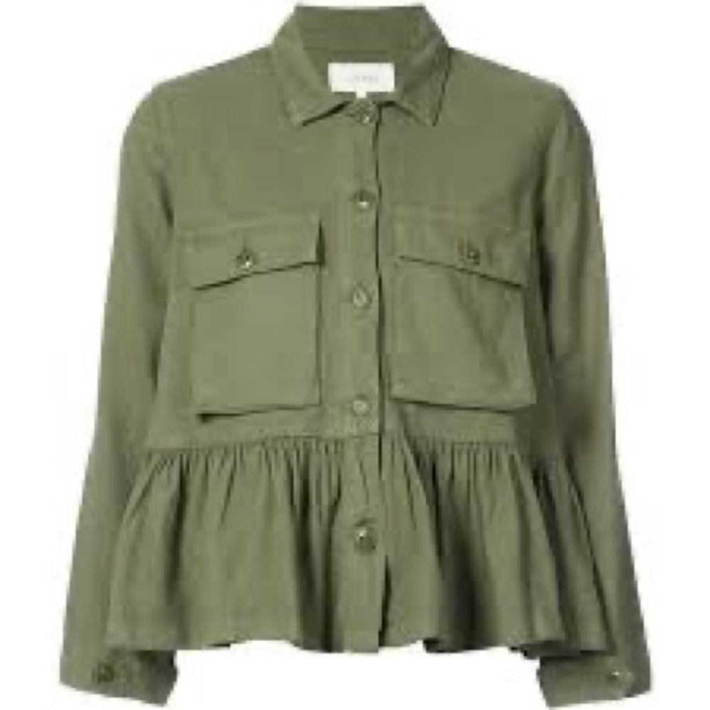 THE GREAT. Olive Green Button-Front Peplum Jacket